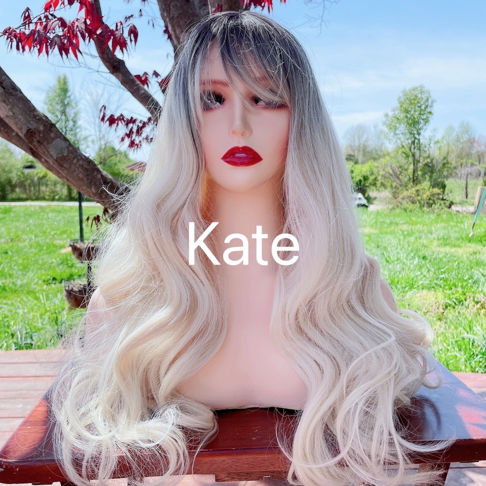 Human hair blend beige wig